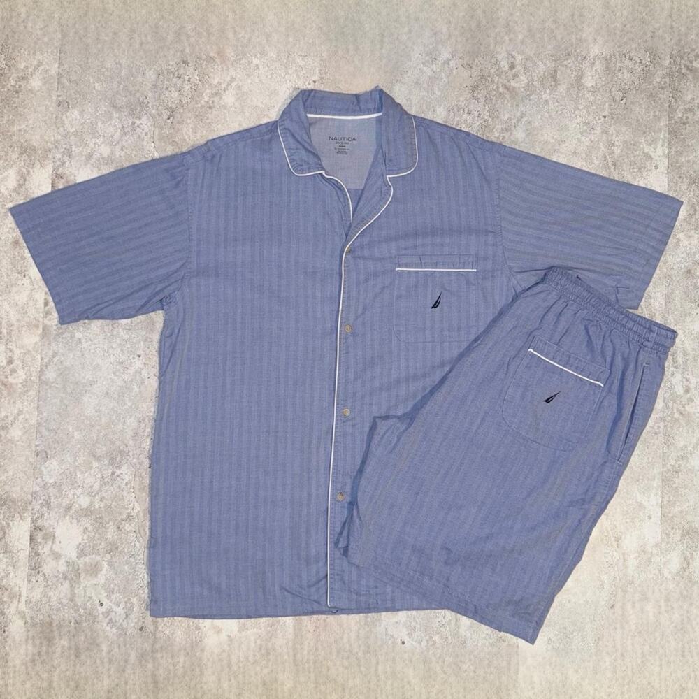 Nautica Pinstriped Matching Pajama Set in Blue